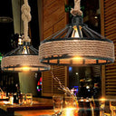 Retro Yurt Suspension Lighting: 1-Head Pendant Ceiling Light In Brown - Vintage Style With Hemp
