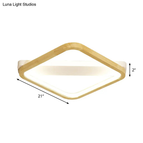 Rhombus Wood Flush Mount Light Led Minimalism Fixture In Beige | 13/17/21 Width