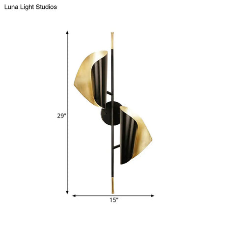 Ribbed Curved Sheet Sconce - Postmodern 2 Heads Wall Mount Lighting For Stair Black & Gold