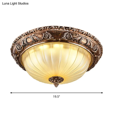 Ribbed Frosted Glass Led Flush Mount Ceiling Light In Traditional Brown - 14’/16’/19.5