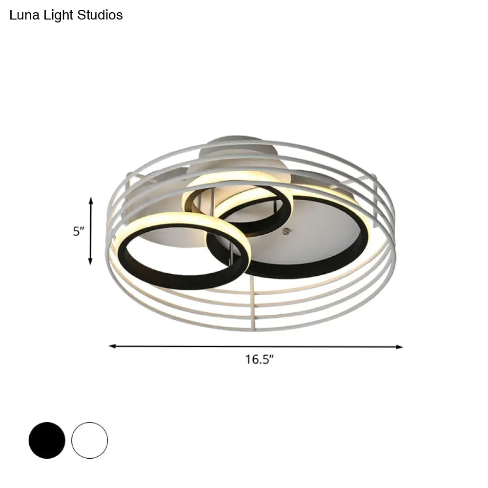 Rings Bedroom Flushmount Acrylic Led Flush Lamp - Contemporary Design Metal Cage Black/White
