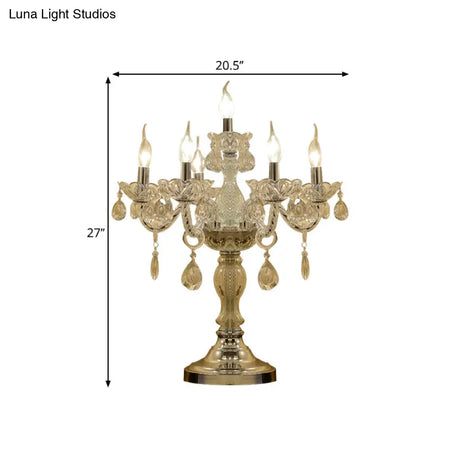 Rita - Elegant Candelabra Bedroom Table Light Traditional Clear Crystal 5/6/7 Heads Chrome Night