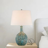 Rita - Rural Conical Nightstand Lamp: 1-Bulb Fabric Shade Table Lamp In Blue