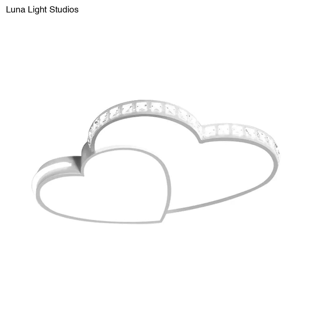 Romantic Acrylic Double Heart Ceiling Light With Sparkling Led Crystals In White - Perfect For