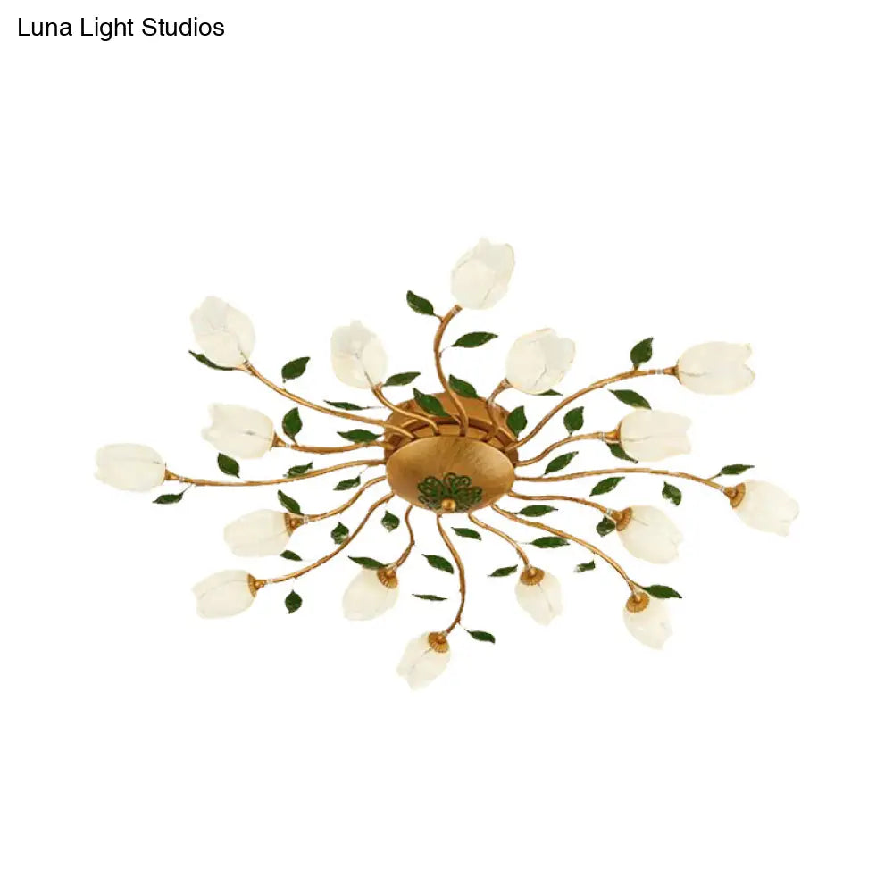 Romantic Brass Spiral Led Flower Ceiling Light Fixture - Semi Flush 16 Heads Bedroom Décor
