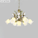 Romantic Cream Glass Green Chandelier With Flower Design - Perfect Lighting Fixture For Living Room