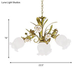 Romantic Cream Glass Green Chandelier With Flower Design - Perfect Lighting Fixture For Living Room