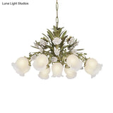 Romantic Cream Glass Green Chandelier With Flower Design - Perfect Lighting Fixture For Living Room