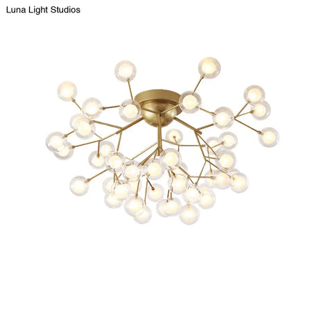 Romantic Gold Plant Semi Ceiling Mount Light For Hotels - Multi - Head Metal Glass Lamp