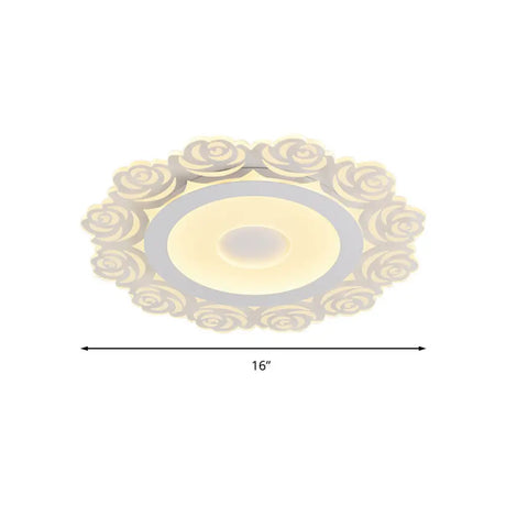 Romantic Led Ceiling Mount Light With Acrylic Rose Edge - Ideal For Girls Bedroom