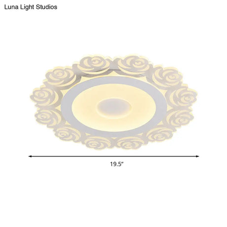 Romantic Led Ceiling Mount Light With Acrylic Rose Edge - Ideal For Girls’ Bedroom