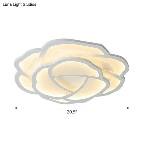 Romantic Led Flush Mount Acrylic White Rose Ceiling Light 16.5/20.5 Inches Wide