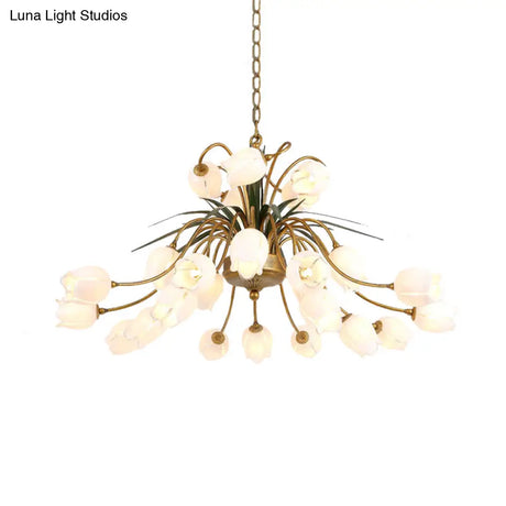 Romantic Metal Tulip/Lily Chandelier Light Fixture - 25-Light Led Ceiling Pendant In Brass For