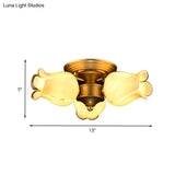 Romantic Pastoral Brass Ceiling Light Fixture With 3 Lily/Tulip Heads And Led Semi Mount For Living