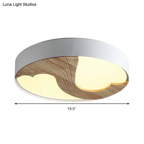 Romantic Wood Led Ceiling Lamp With Double Loving Heart Design For Kid’s Bedroom - White