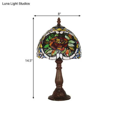 Rose Blossom Stained Glass Night Lamp - Tiffany-Style Bronze Finish Bedroom Table Light