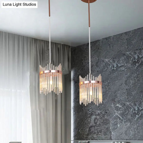 Rose Gold Modernism Ring Suspension Pendant Lamp With Crystal Rod And 1 Bulb