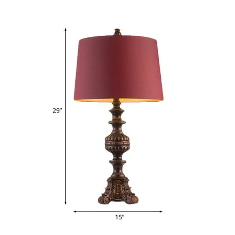 Rose Red Traditional Drum Table Lamp Single-Bulb Nightstand Light For Living Room (12/15 Wide)