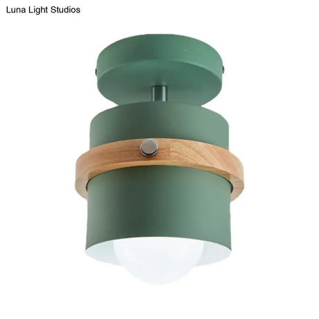 Rotatable 1-Light Macaron Flush Ceiling Light For Corridor - Undertint Cylinder Design