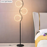 Rotatable 3-Head Led Floor Lamp - Artistic Metal Ring Shape For Bedroom