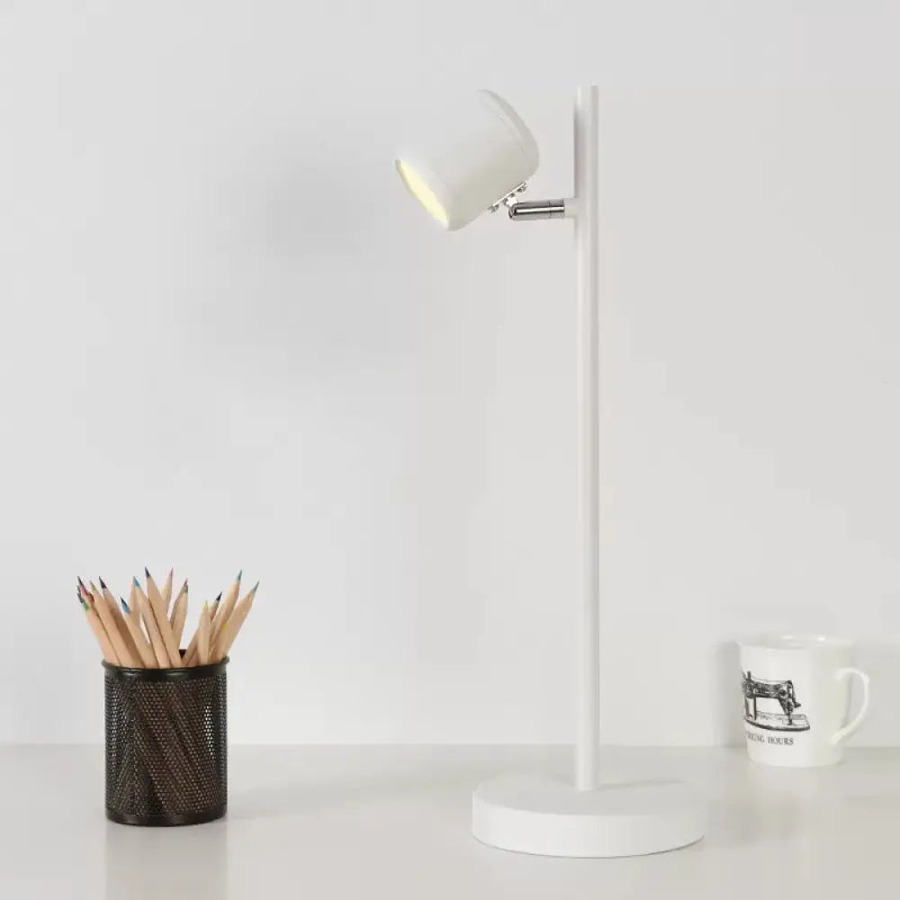 Rotatable Childrens Bedroom Desk Light Metal Macaron Reading Lamp With Plug-In Cord White