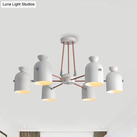 Rotatable Metal Cup Chandelier - 6 Light Macaron Style Hanging For Childs Bedroom