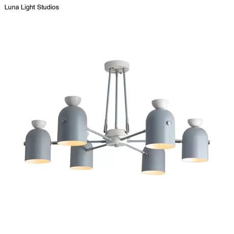 Rotatable Metal Cup Chandelier - 6 Light Macaron Style Hanging For Childs Bedroom