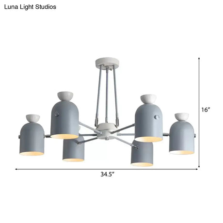Rotatable Metal Cup Chandelier - 6 Light Macaron Style Hanging For Childs Bedroom