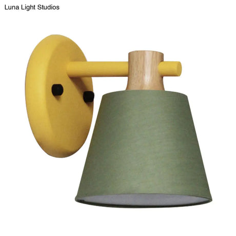 Rotatable Nordic Bucket Wall Lamp - 1 Light Fabric Lighting For Childs Bedroom Or Stairwell