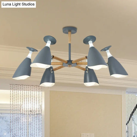 Rotatable Nordic Suspension Light With Goblet Shades - Green Grey White Metal Wood Chandelier For
