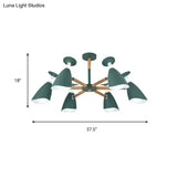 Rotatable Nordic Suspension Light With Goblet Shades - Green Grey White Metal Wood Chandelier For