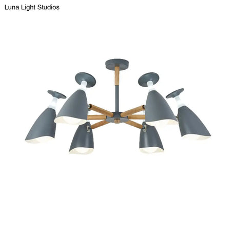 Rotatable Nordic Suspension Light With Goblet Shades - Green Grey White Metal Wood Chandelier For