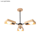 Rotating Trapezoid Wood Chandelier With Multiple Pendants - Modern Dining Room Lighting