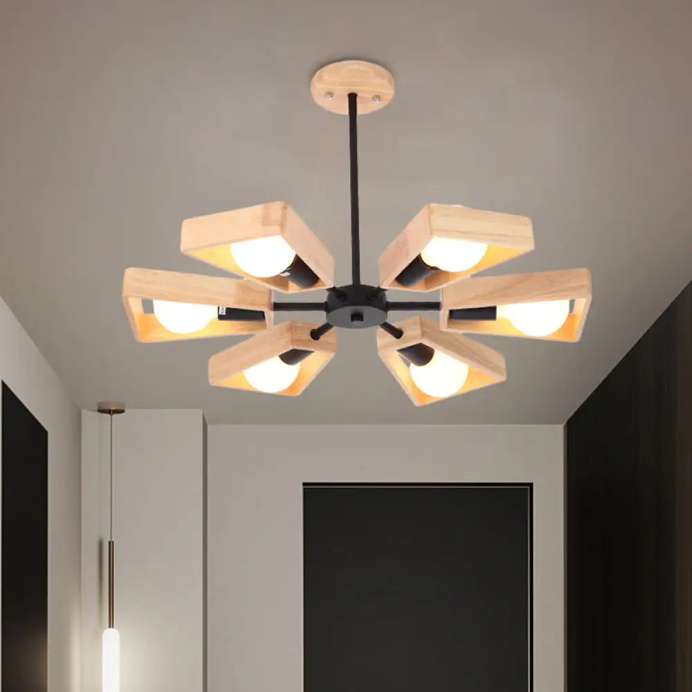 Rotating Trapezoid Wood Chandelier With Multiple Pendants - Modern Dining Room Lighting 6 / Black