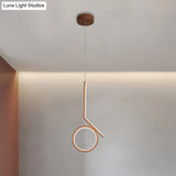 Round And Bent Linear Pendant Metallic Led Ceiling Fixture - Modernism Design In Brown Warm/White