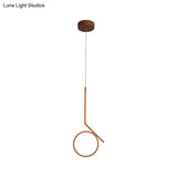 Round And Bent Linear Pendant Metallic Led Ceiling Fixture - Modernism Design In Brown Warm/White