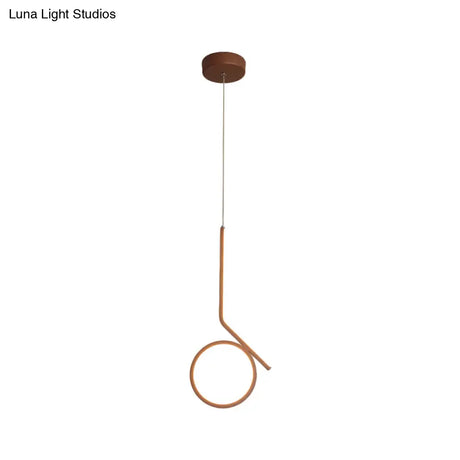 Round And Bent Linear Pendant Metallic Led Ceiling Fixture - Modernism Design In Brown Warm/White