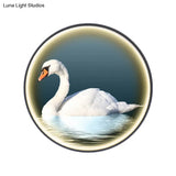 Round Asian Swan Led Wall Sconce In White For Bedroom Left/Right Placement