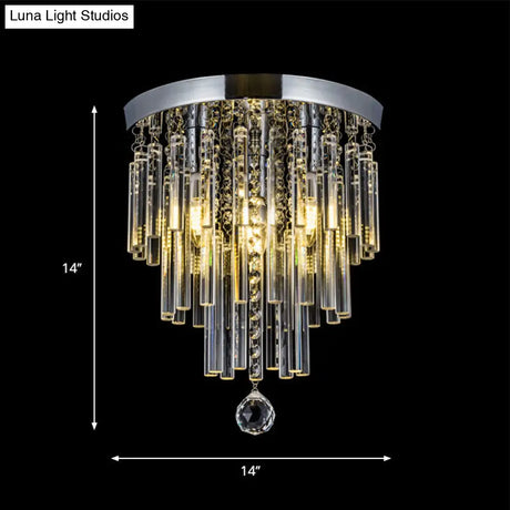 Round Chrome Crystal Bar Flush Mount Ceiling Light - Bare Bulb Flushmount