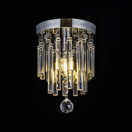 Round Chrome Crystal Bar Flush Mount Ceiling Light - Bare Bulb Flushmount Clear / 10’