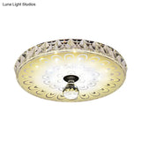Round Flush Mount Led Crystal Ceiling Light In White With Peacock Tail Pattern - Warm/White