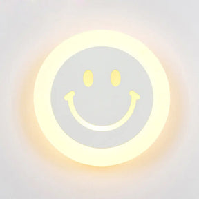 Round Led Smiley Wall Sconce Kit - Thin & Acrylic Warm/White Light For Bedroom White /