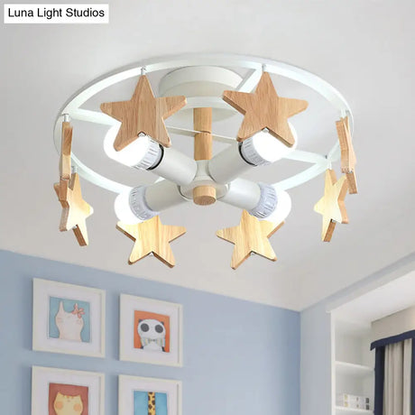 Round Semi - Flush Ceiling Light Macaroon 3 - Bulb Grey/White/Green - Wooden Horse Design