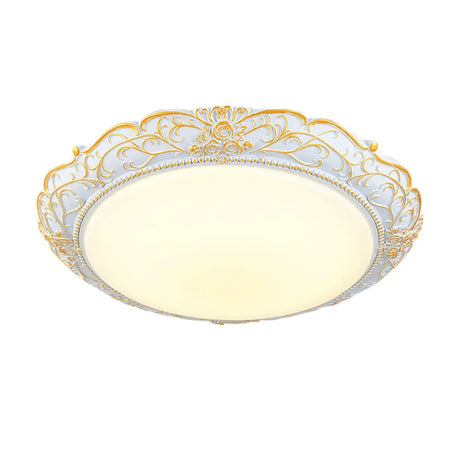 Rounded Cream Glass Led Ceiling Lamp - Traditional Bedroom Lighting In White-Gold