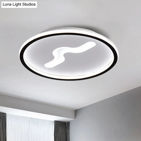Rounded Flush Mount Led Bedroom Ceiling Light In Black/Gold With Warm/White