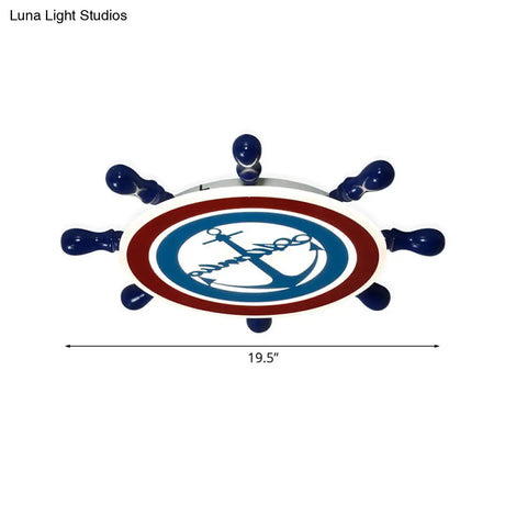 Rudder Boys Bedroom Flush Light Iron Led Flushmount In Blue Choice Of Warm Or White -