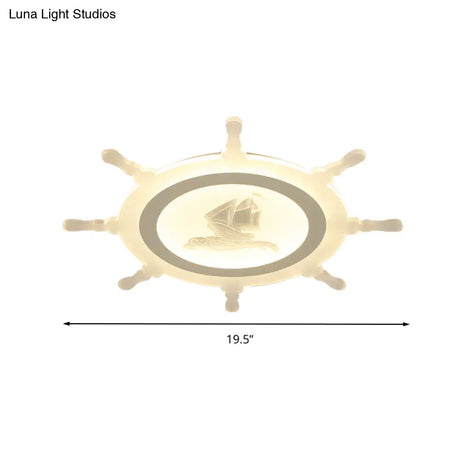 Rudder Kid’s White Ceiling Mount Light: Nautical Style Led Lamp