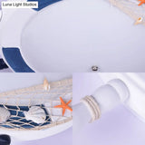 Rudder Wooden Flush Mount Lamp - Nautical Style Led Ceiling Light With Frosted Glass Shade