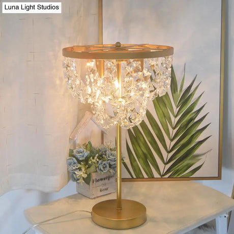 Rukbat - 1-Bulb Faceted Glass Table Light Minimalist Gold Living Room Nightstand Lamp With Chain