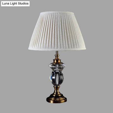 Rural Crystal Nightstand Light: Pleated Shade Living Room Table Lamp (Blue Light Purple Beige)